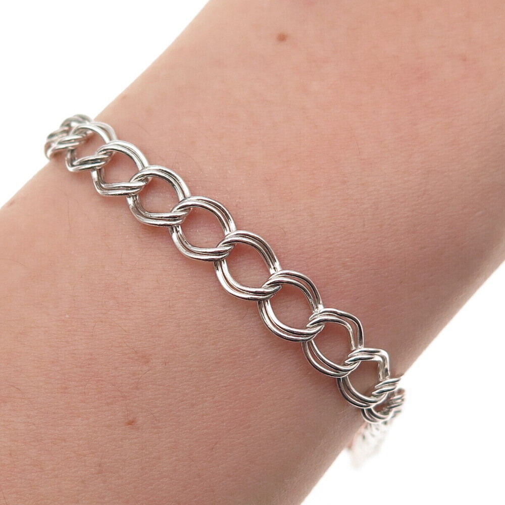 925 Sterling Silver Vintage Double Curb Link Bracelet 7.25"